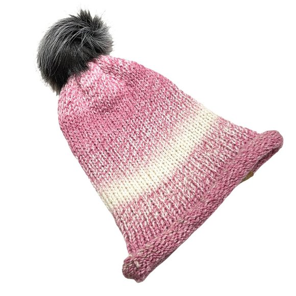 Handmade pom hat rose pink knit slouchy removable faux fur pompom adult winter - Picture 12 of 12